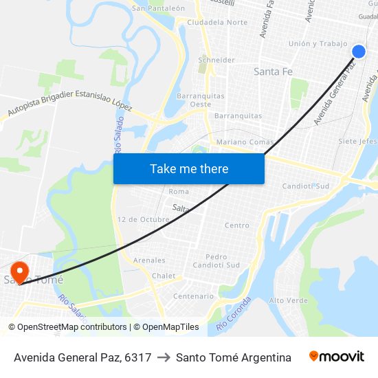 Avenida General Paz, 6317 to Santo Tomé Argentina map