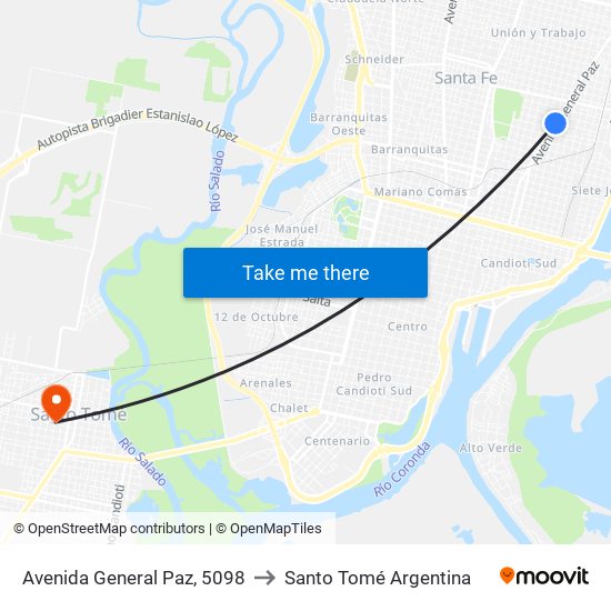 Avenida General Paz, 5098 to Santo Tomé Argentina map