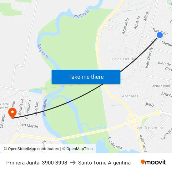Primera Junta, 3900-3998 to Santo Tomé Argentina map