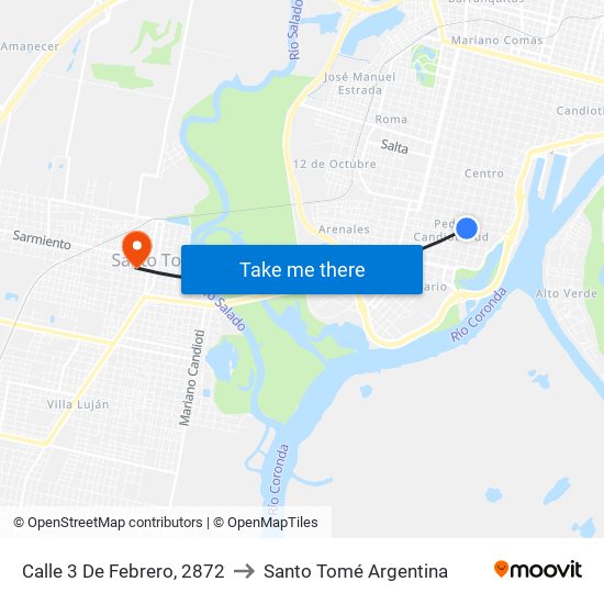 Calle 3 De Febrero, 2872 to Santo Tomé Argentina map