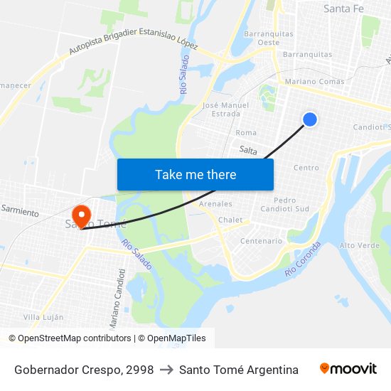 Gobernador Crespo, 2998 to Santo Tomé Argentina map