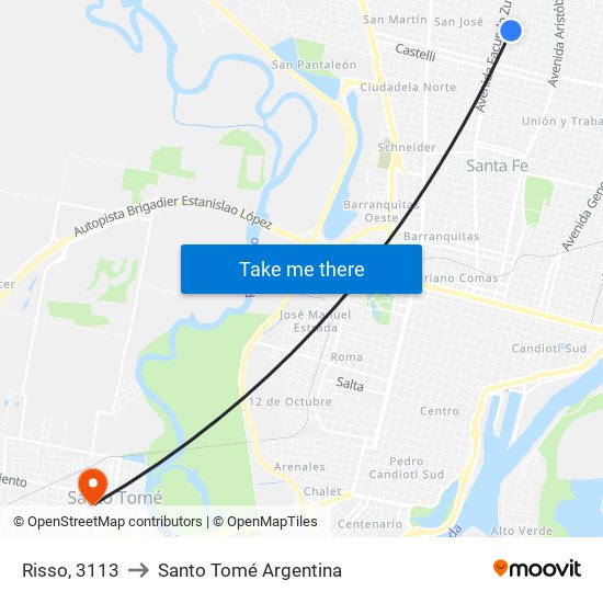 Risso, 3113 to Santo Tomé Argentina map