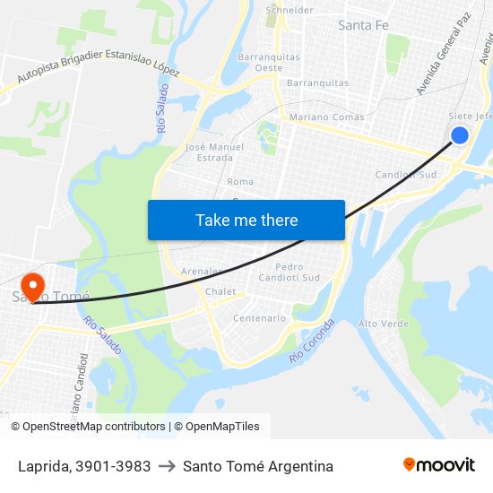 Laprida, 3901-3983 to Santo Tomé Argentina map