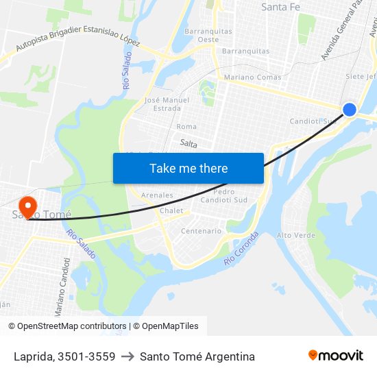 Laprida, 3501-3559 to Santo Tomé Argentina map