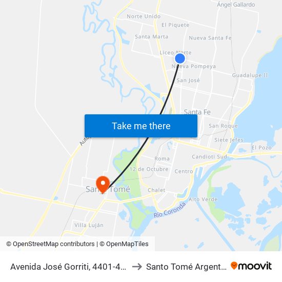Avenida José Gorriti, 4401-4405 to Santo Tomé Argentina map