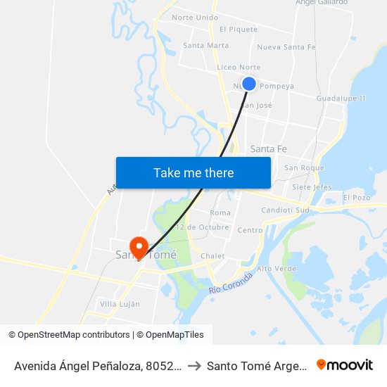 Avenida Ángel Peñaloza, 8052-8100 to Santo Tomé Argentina map