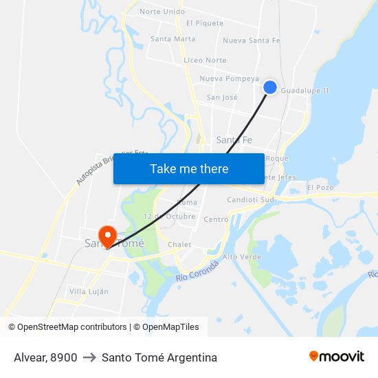 Alvear, 8900 to Santo Tomé Argentina map