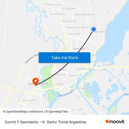 Gorriti Y Sarmiento to Santo Tomé Argentina map