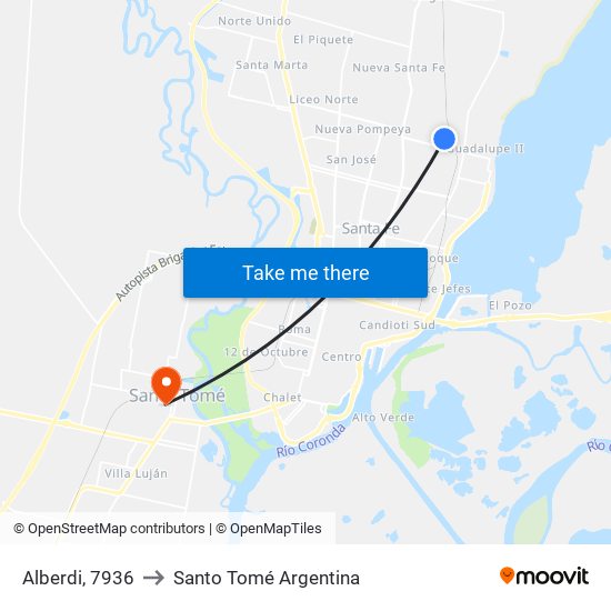 Alberdi, 7936 to Santo Tomé Argentina map