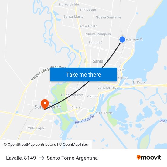 Lavalle, 8149 to Santo Tomé Argentina map