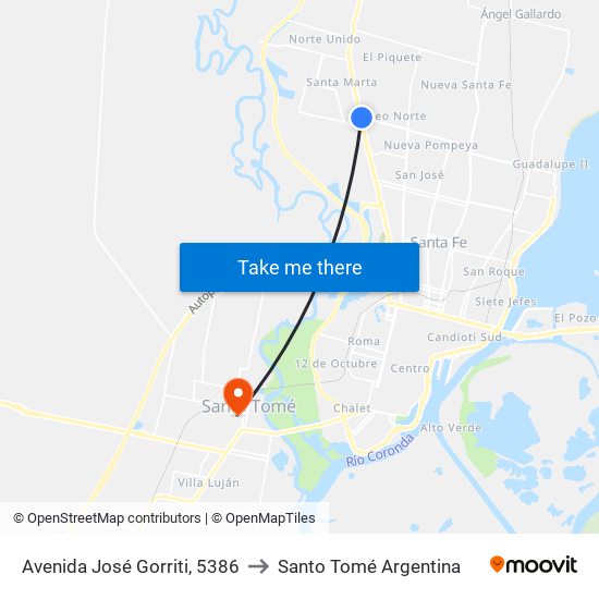 Avenida José Gorriti, 5386 to Santo Tomé Argentina map