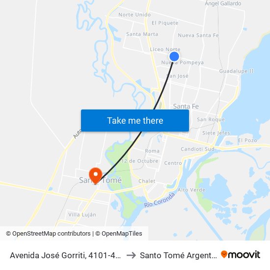 Avenida José Gorriti, 4101-4199 to Santo Tomé Argentina map