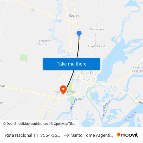 Ruta Nacional 11, 3554-3598 to Santo Tomé Argentina map