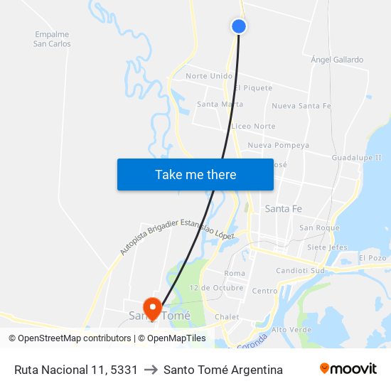 Ruta Nacional 11, 5331 to Santo Tomé Argentina map