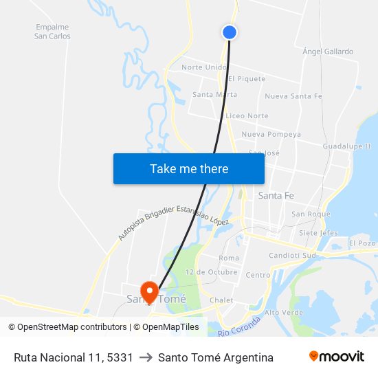 Ruta Nacional 11, 5331 to Santo Tomé Argentina map