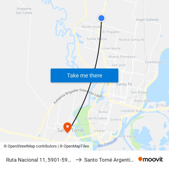 Ruta Nacional 11, 5901-5999 to Santo Tomé Argentina map