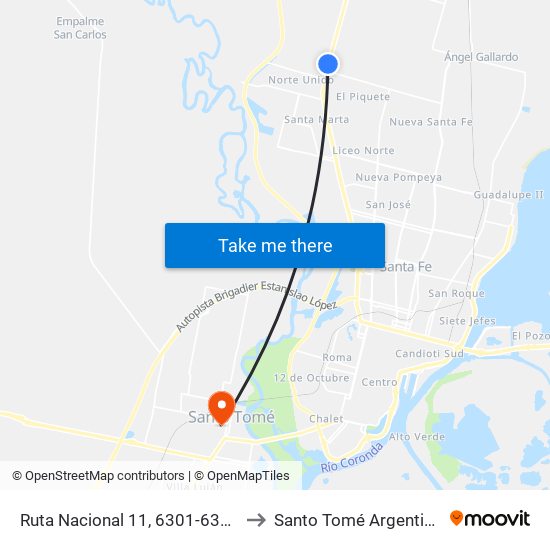 Ruta Nacional 11, 6301-6399 to Santo Tomé Argentina map