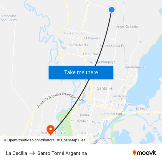 La Cecilia to Santo Tomé Argentina map