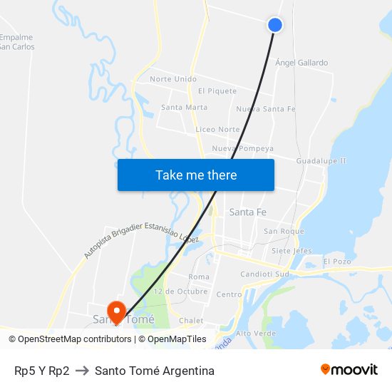 Rp5 Y Rp2 to Santo Tomé Argentina map