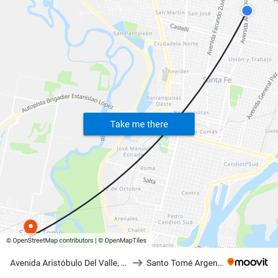 Avenida Aristóbulo Del Valle, 7700 to Santo Tomé Argentina map