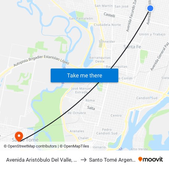Avenida Aristóbulo Del Valle, 7501 to Santo Tomé Argentina map