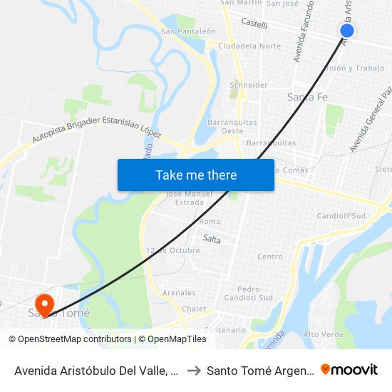 Avenida Aristóbulo Del Valle, 7021 to Santo Tomé Argentina map