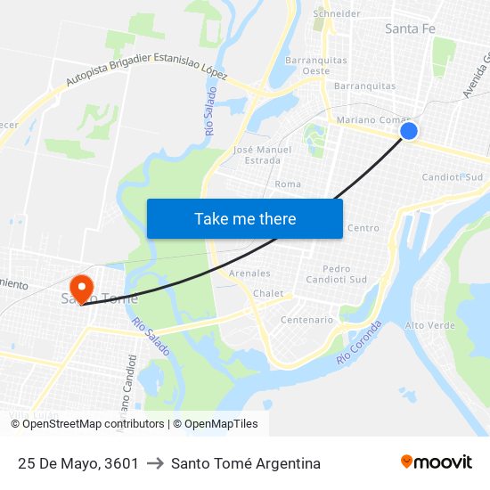 25 De Mayo, 3601 to Santo Tomé Argentina map