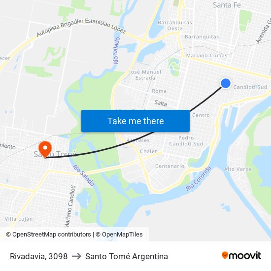 Rivadavia, 3098 to Santo Tomé Argentina map