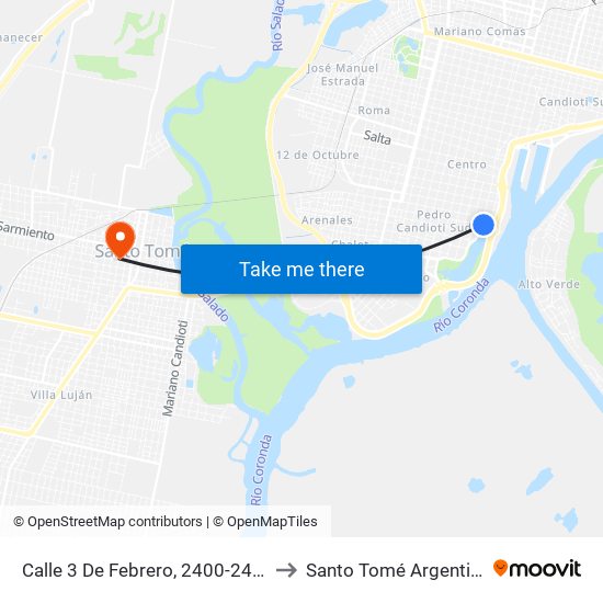 Calle 3 De Febrero, 2400-2498 to Santo Tomé Argentina map