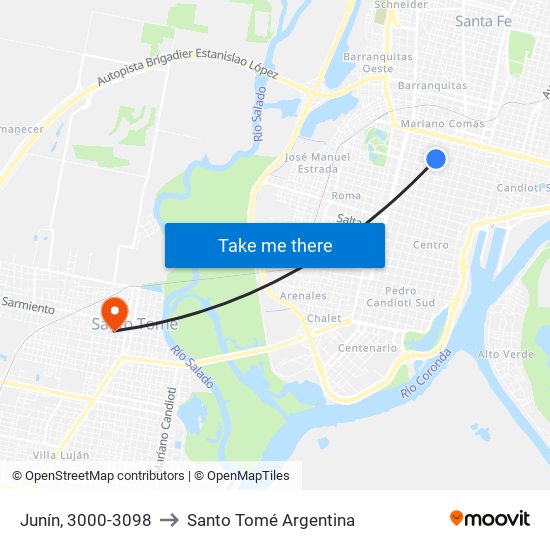 Junín, 3000-3098 to Santo Tomé Argentina map