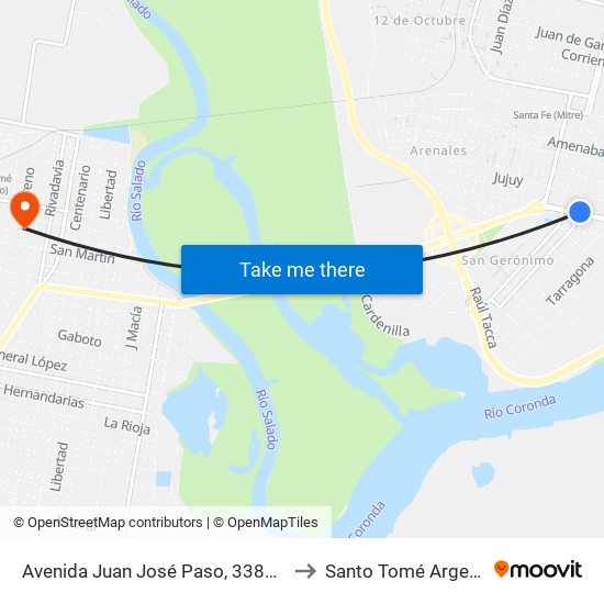 Avenida Juan José Paso, 3380-3400 to Santo Tomé Argentina map
