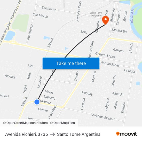 Avenida Richieri, 3736 to Santo Tomé Argentina map