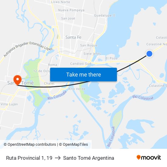 Ruta Provincial 1, 19 to Santo Tomé Argentina map