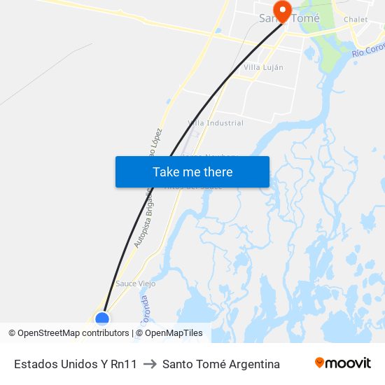 Estados Unidos Y Rn11 to Santo Tomé Argentina map