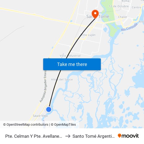 Pte. Celman Y Pte. Avellaneda to Santo Tomé Argentina map