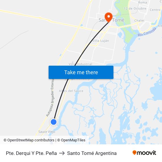 Pte. Derqui Y Pte. Peña to Santo Tomé Argentina map