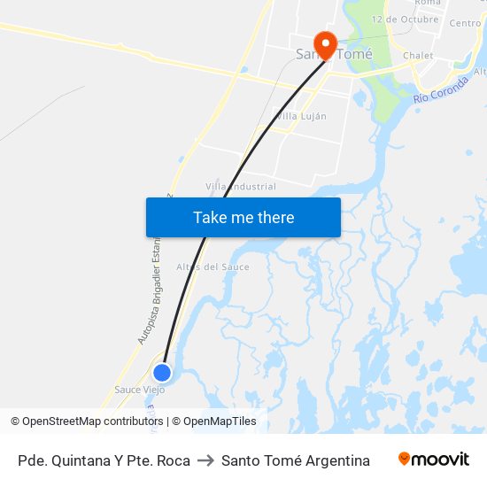 Pde. Quintana Y Pte. Roca to Santo Tomé Argentina map