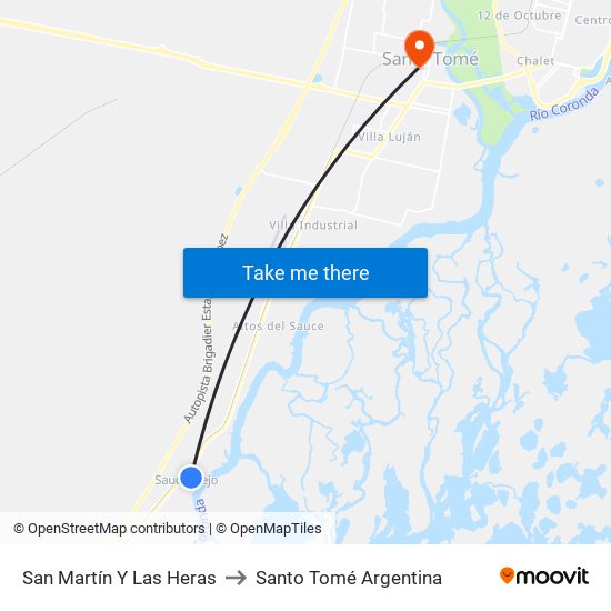 San Martín Y Las Heras to Santo Tomé Argentina map