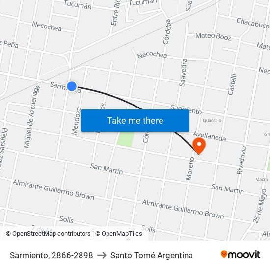 Sarmiento, 2866-2898 to Santo Tomé Argentina map