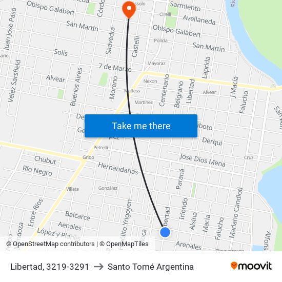 Libertad, 3219-3291 to Santo Tomé Argentina map