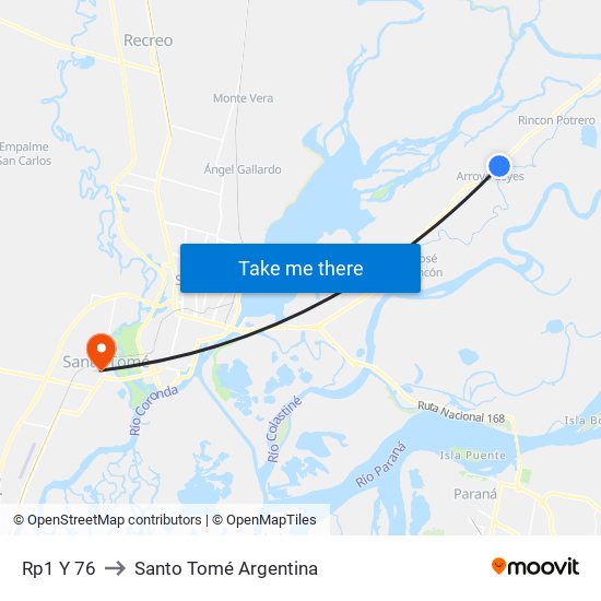 Rp1 Y 76 to Santo Tomé Argentina map