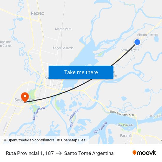 Ruta Provincial 1, 187 to Santo Tomé Argentina map