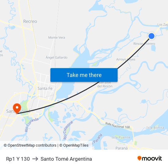 Rp1 Y 130 to Santo Tomé Argentina map