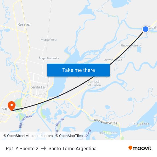 Rp1 Y Puente 2 to Santo Tomé Argentina map