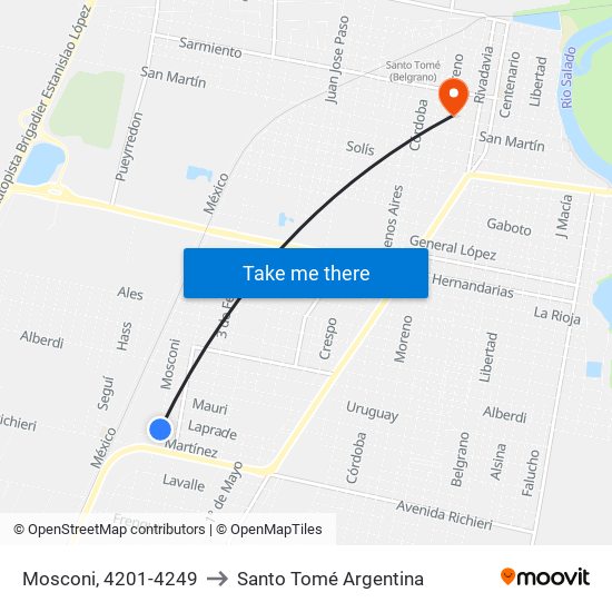 Mosconi, 4201-4249 to Santo Tomé Argentina map