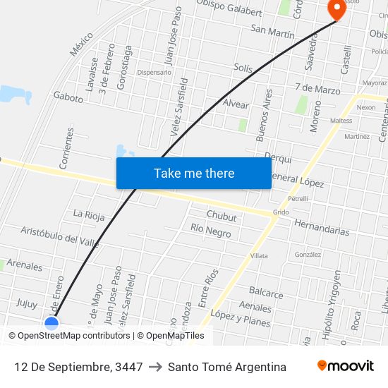 12 De Septiembre, 3447 to Santo Tomé Argentina map