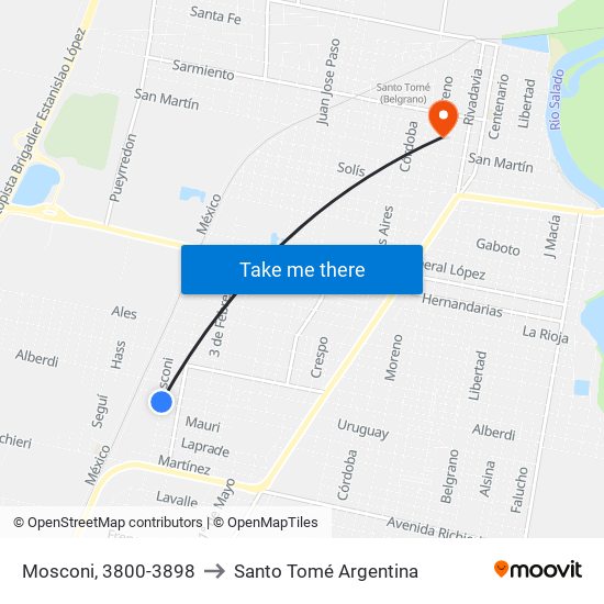 Mosconi, 3800-3898 to Santo Tomé Argentina map