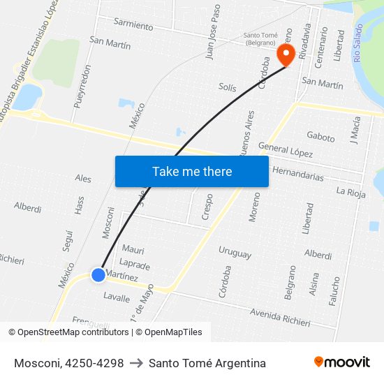 Mosconi, 4250-4298 to Santo Tomé Argentina map