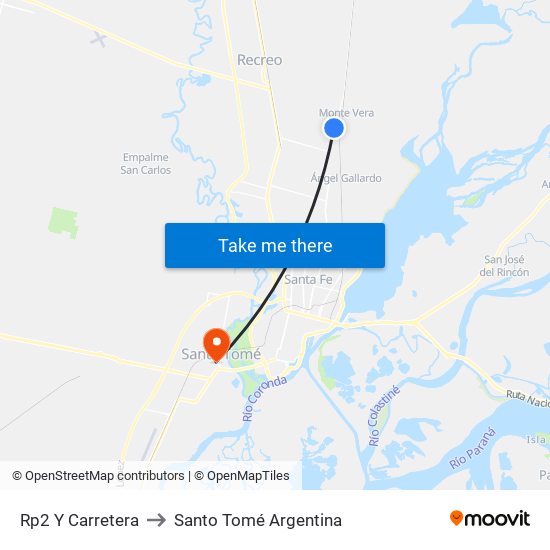 Rp2 Y Carretera to Santo Tomé Argentina map