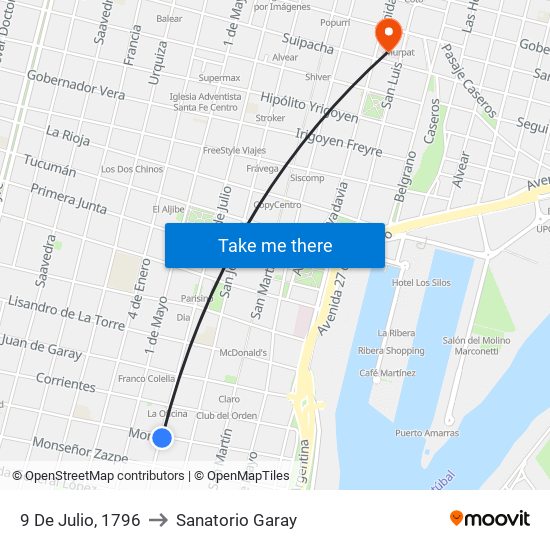 9 De Julio, 1796 to Sanatorio Garay map